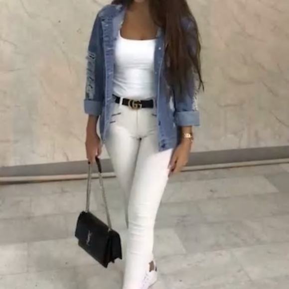 new Distressed jean jacket rolling stones - Picture 2 of 2